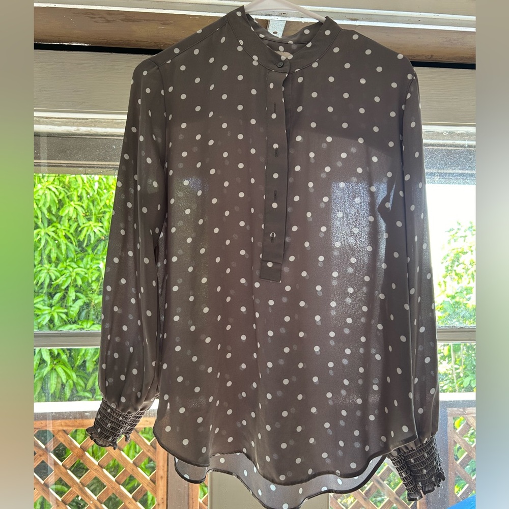 Loft button down gray and white polkadots